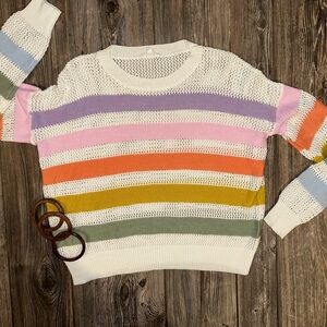 Current Terra Open Knit Colorful Striped Women's Sweater Rainbow Layering Med